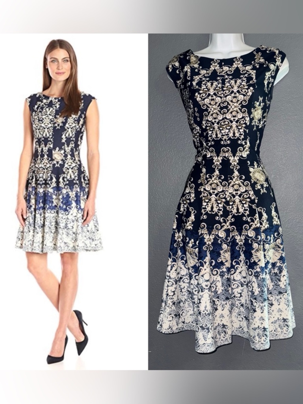 Gabby Skye Women’s Blue & White A-Line Sleeveless Dress Large 12